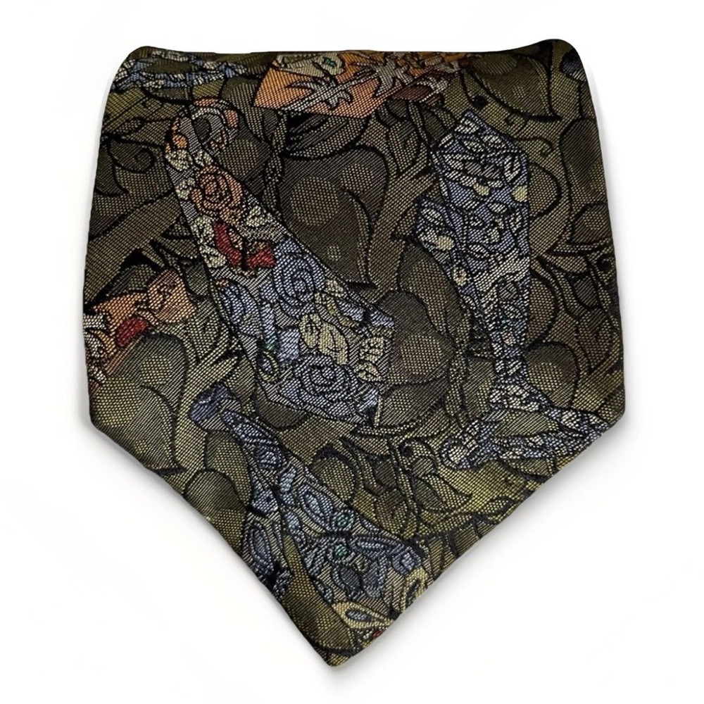Moschino‎ 100% Silk Designer Tie Green Abstract Vintage Luxury Retro Necktie